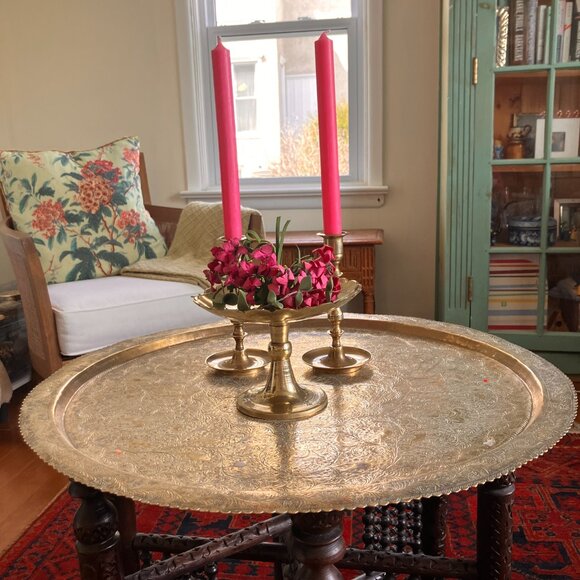 Vintage Etched Brass Bowl on Pedestal Stem - 1970's - Picture 10 of 15